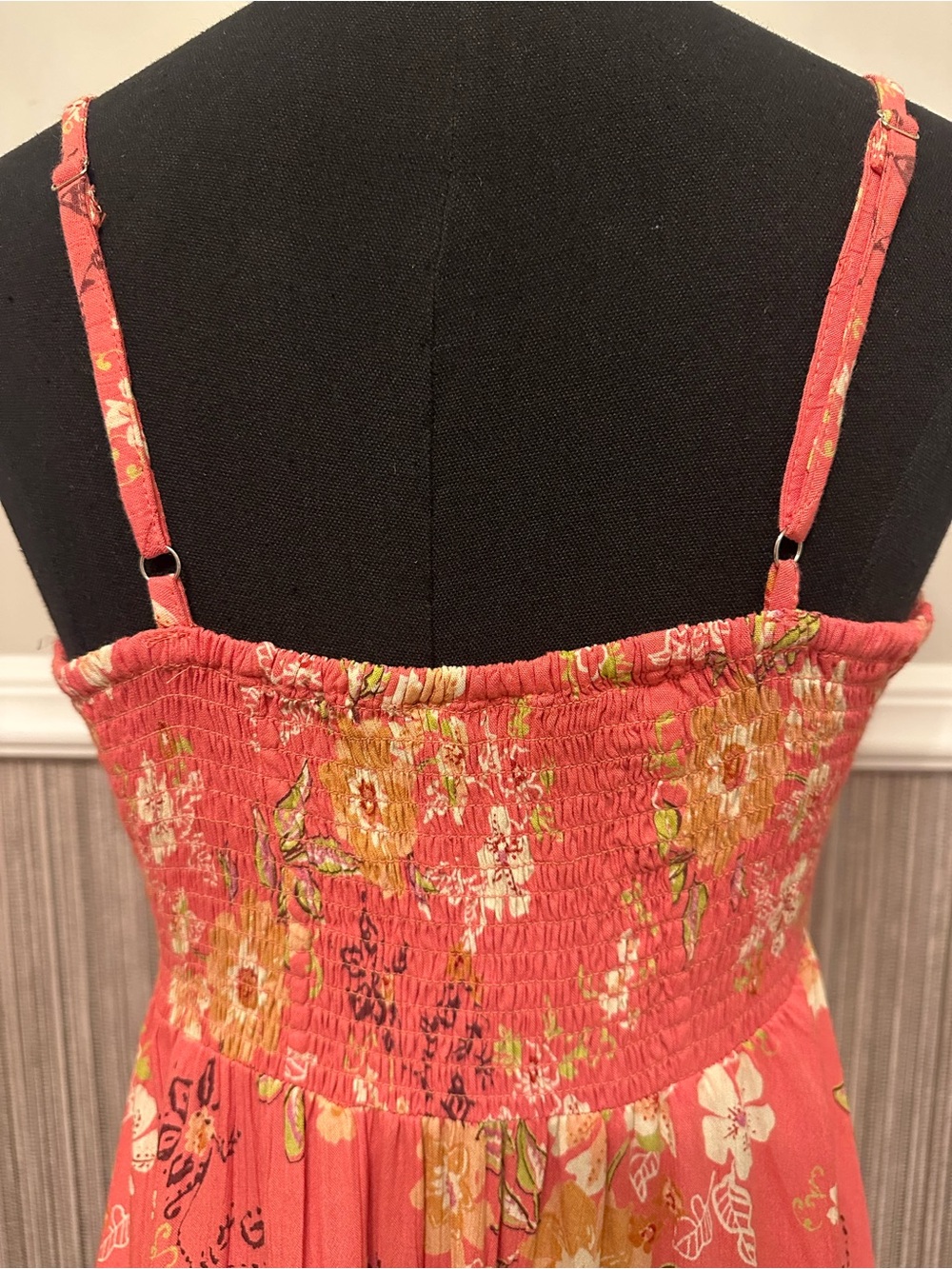 Angie Coral Floral Handkerchief Hem Midi Dress Boho Sundress Size Small - Picture 6 of 7